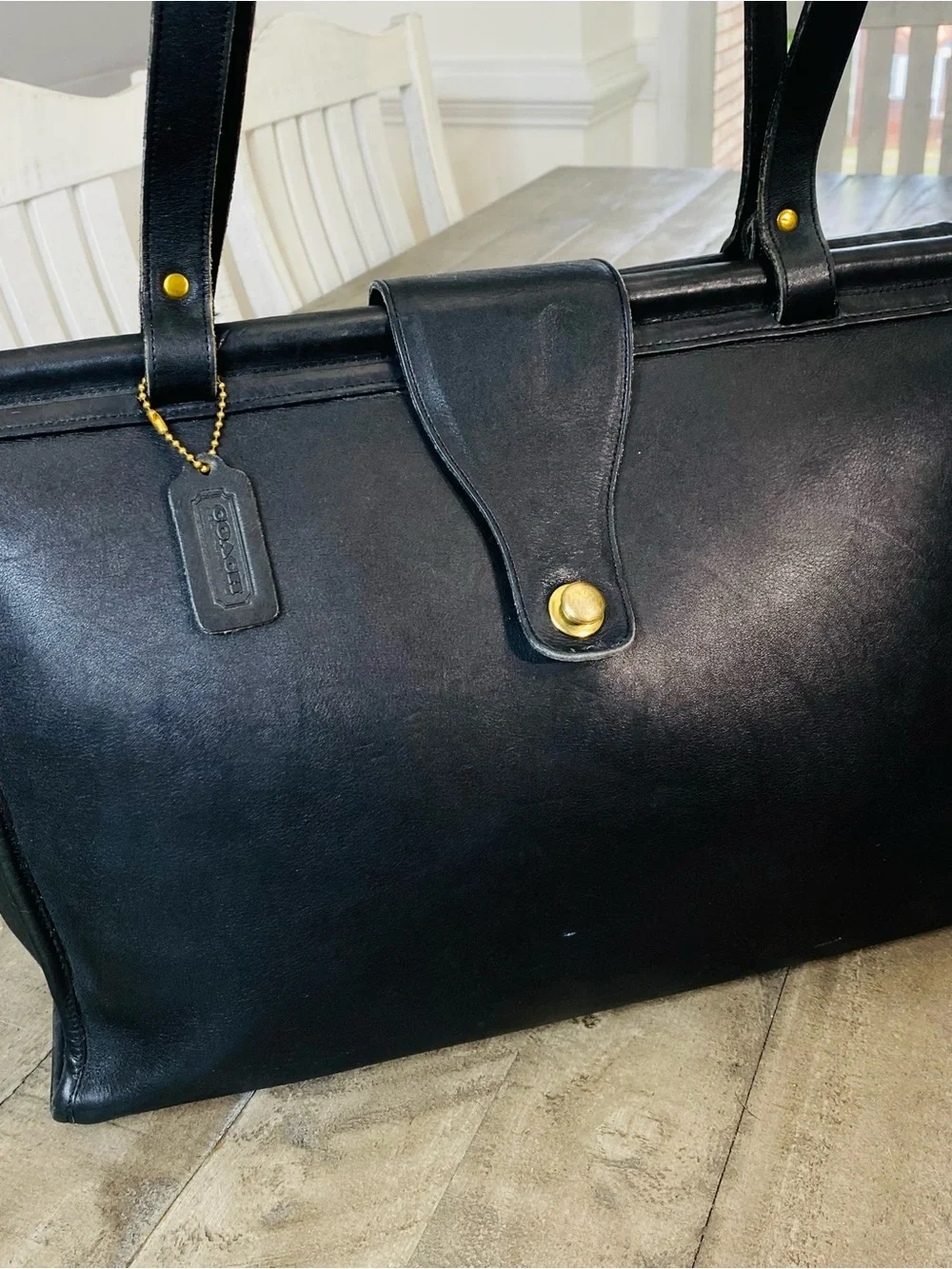90s Vintage Coach Barclay Tote Black Glove Tanned Leather Business Bag USA - Picture 5 of 14